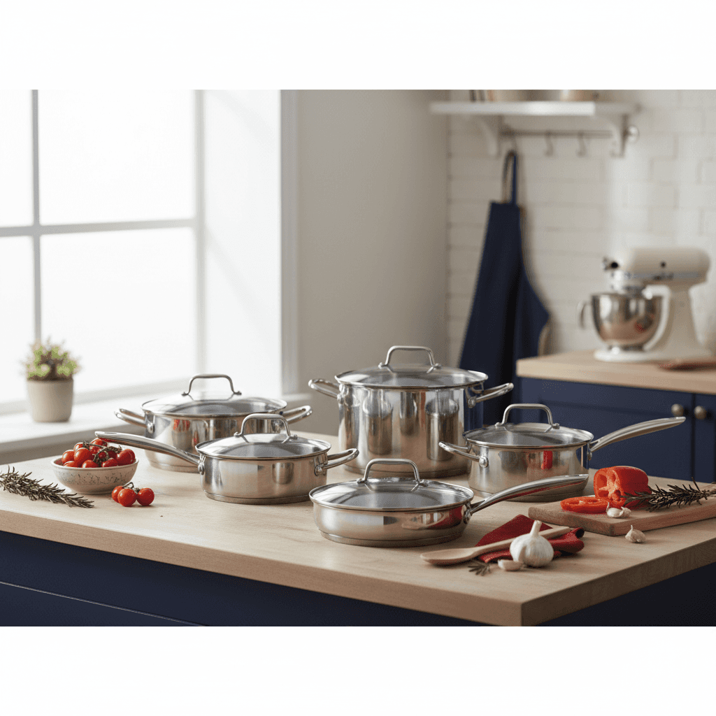 Batterie de cuisine Royal Swiss 12 pièces en acier inoxydable avec couvercles en verre. — vue 2