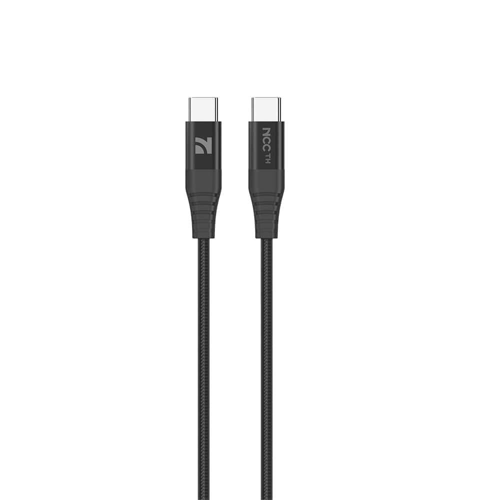 Un câble de données USB-C vers USB-C noir de marque NCC, présenté dans son emballage blanc affichant 45W et 1M. — vue 2