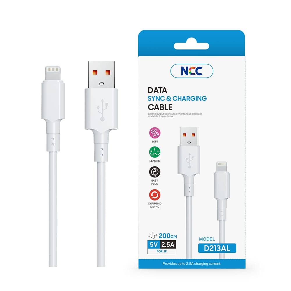 Un câble de charge et synchronisation blanc avec un connecteur USB-A et un connecteur Lightning. — vue 1