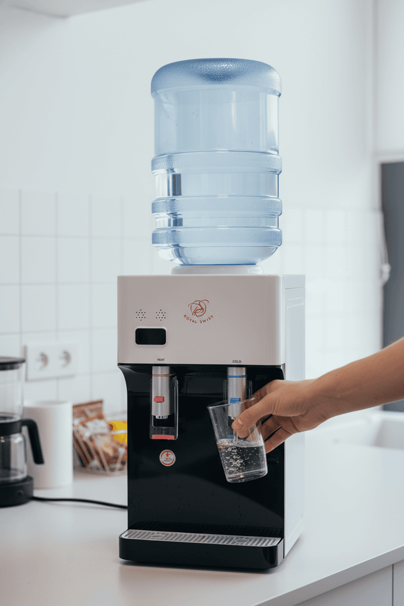 Distributeur d'eau Royal Swiss blanc et noir avec robinets pour eau chaude et froide. — vue 3
