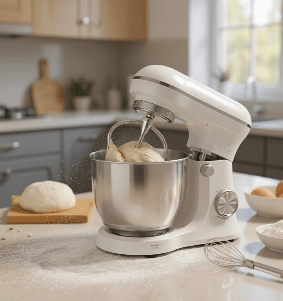 Robot pâtissier Royal Swiss 5L avec bol en acier inoxydable, disponible en finition blanche rétro ou marron espresso. — vue 3
